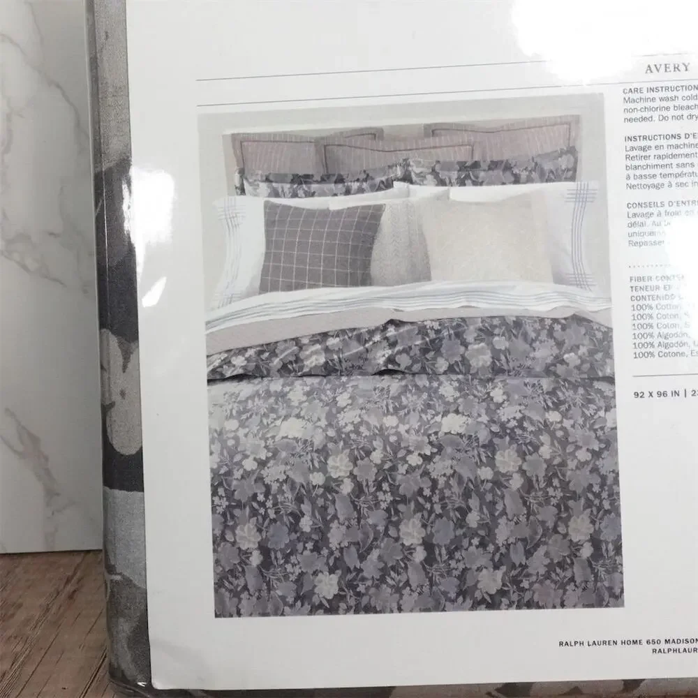 New Ralph Lauren Avery Floral Duvet Cover Queen/Full Charcoal Gray Luxury $425